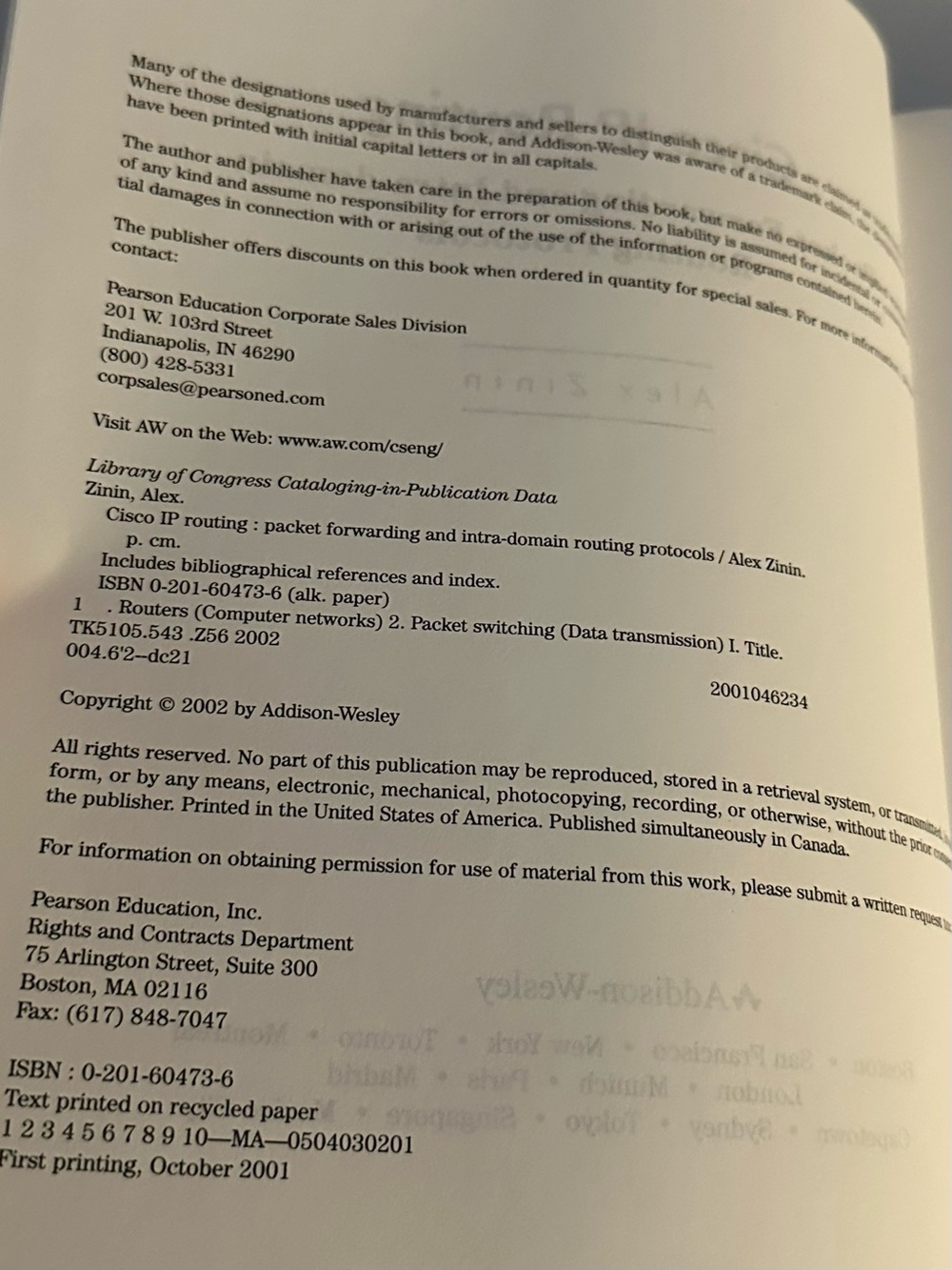 Cisco IP Routing Zinin 2002 HC Addison Wesley Intra Domain Routing Protocols - Picture 6 of 7